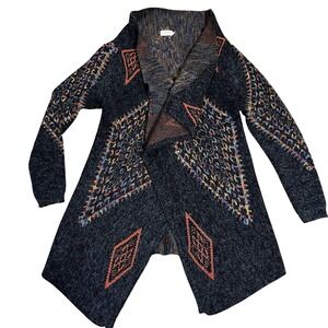 Dreamers Gray Multicolor Aztec Southwest Open Cardigan Sweater XL Asymmetric